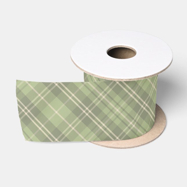 Sage Green Plaid Pattern Satin Ribbon (Spool)