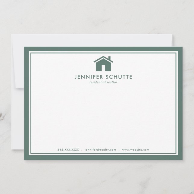 Sage Green Plaid Personalised Real Estate Agent Card (Front)