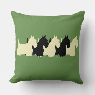 Sage green Plaid print 6 Scottish Terrier dog Cushion