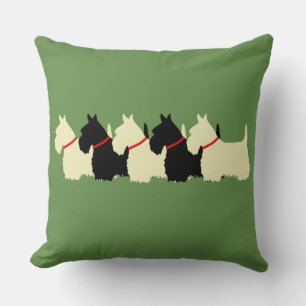 Sage green Plaid print 6 Scottish Terrier dog Cushion
