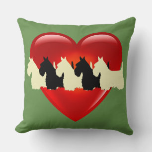 Sage green Plaid print 6 Scottish Terrier dog Cushion