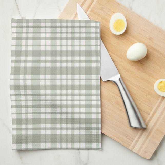 Sage green plaid - soft neutral plaid tea towel (Quarter Fold)