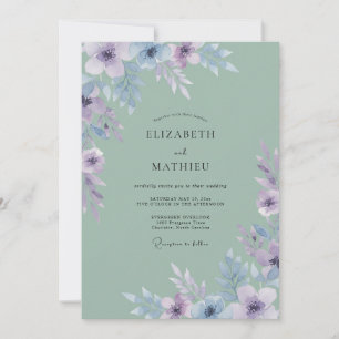 Sage Green Poetic Watercolor Wedding Invitation