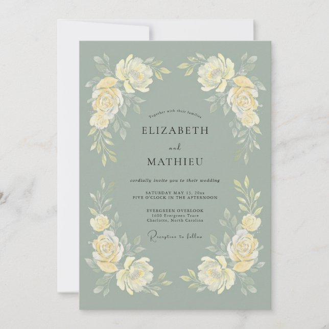 Sage Green Polished Rose Wedding Invitation (Front)