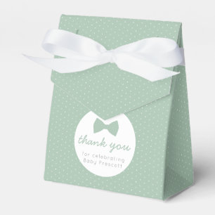 Sage green polka dot bow tie baby shower favour box