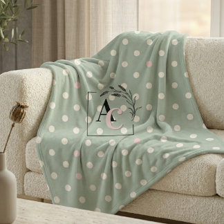 Sage Green Polka Dot Monogram Parents’ Eid Gift Fleece Blanket