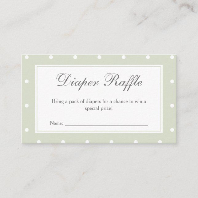 Sage Green Polka Dots Baby Shower Diaper Raffle Enclosure Card (Front)
