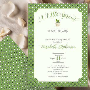 Sage Green Polka Dots Little Sprout Baby Shower Invitation