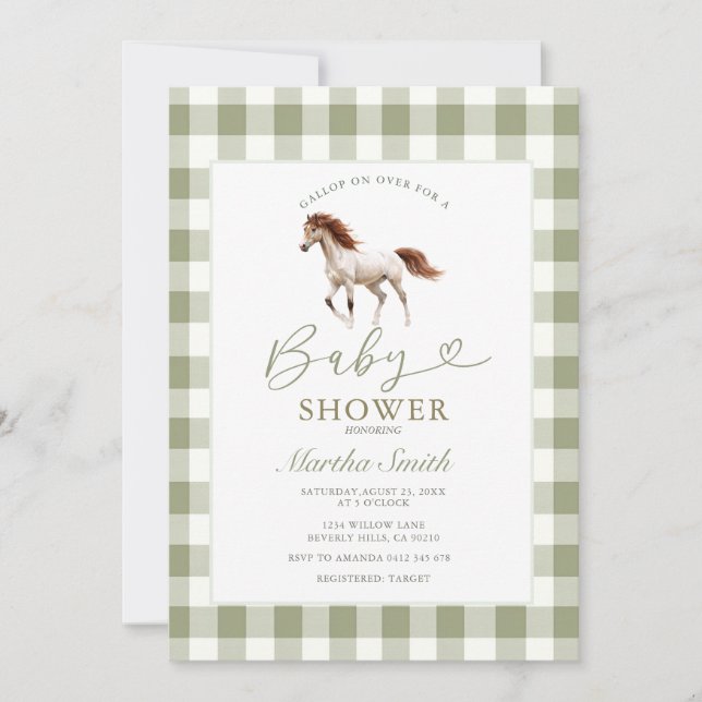 Sage Green Pony Baby Shower Invitation (Front)