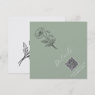 Sage Green Poppies Details QR code Card
