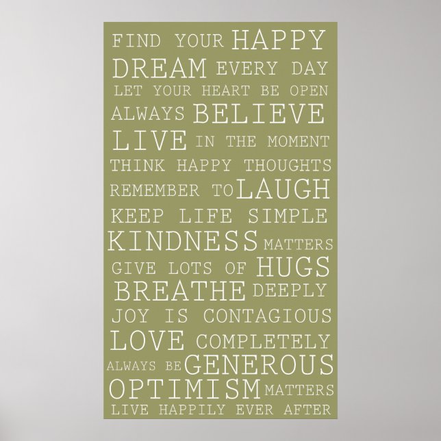 Sage Green Positive Thoughts Inspirational Words Poster (Front)