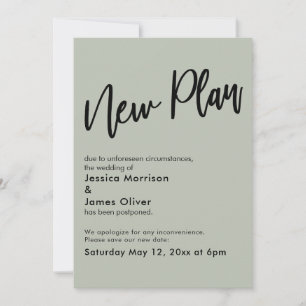 Sage Green Postponed Wedding New Plan Update Card