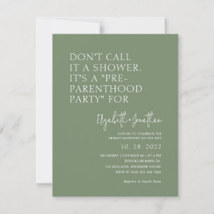 Sage Green Pre - Parenthood Party Baby Shower Invitation