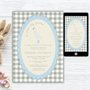 Sage Green Preppy Silly Little Goose Baby Shower  Invitation