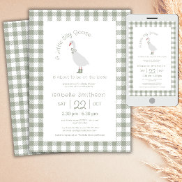 Sage Green Preppy Silly Little Goose Baby Shower Invitation