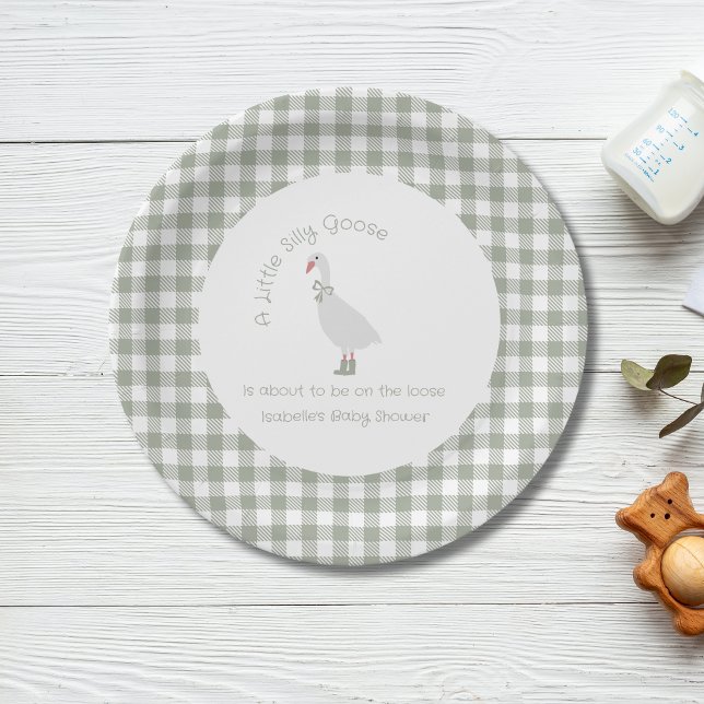 Sage Green Preppy Silly Little Goose Baby Shower Paper Plate (Creator Uploaded)