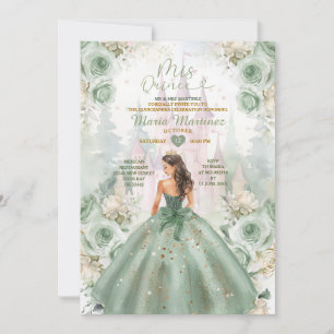 Sage Green Princess Castle and Forest Mis Quince Invitation