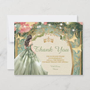 Sage Green Princess Dress Gold Forest Mis Quince Thank You Card