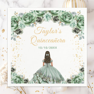 Sage Green Princess Floral Quinceañera Napkin