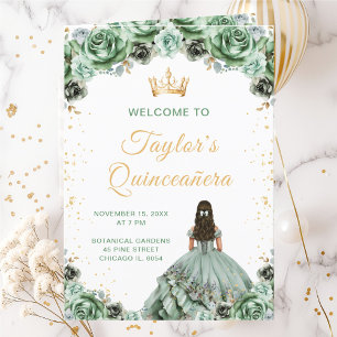 Sage Green Princess Floral Quinceañera Program Programme