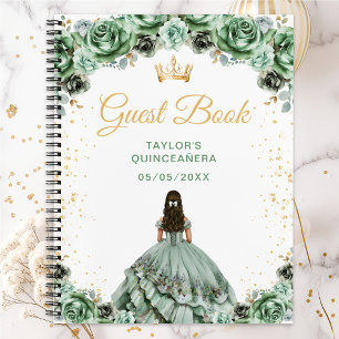 Sage Green Princess Quinceañera Guest Book