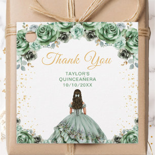 Sage Green Princess Quinceañera Thank You Favour Tags