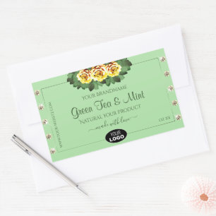 Sage Green Product Labels Yellow Roses Jewels Logo