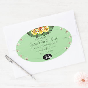 Sage Green Product Labels Yellow Roses Jewels Logo