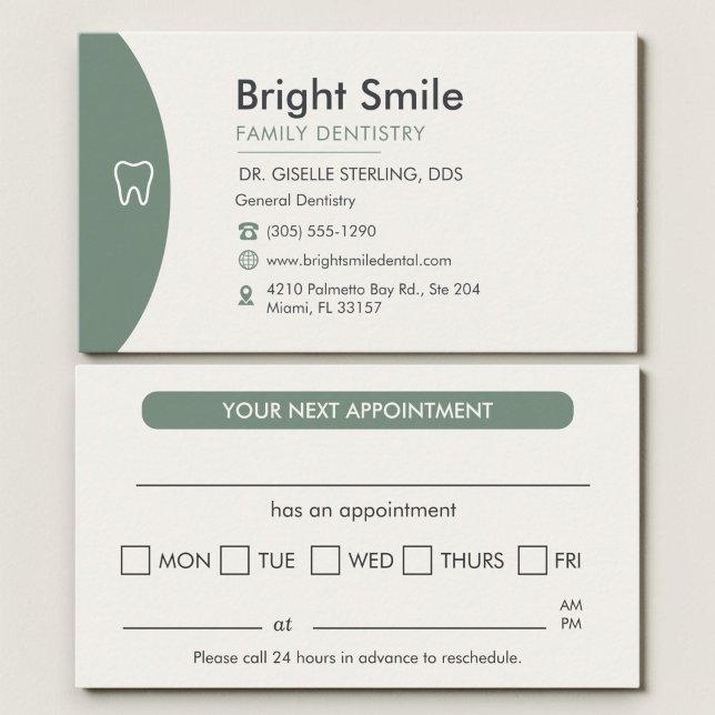 Sage Green Professional Dental Appointment Card (Creator Uploaded)