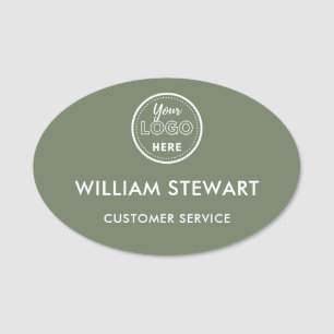 Sage Green Professional Logo Oval Employee Staff Name Tag