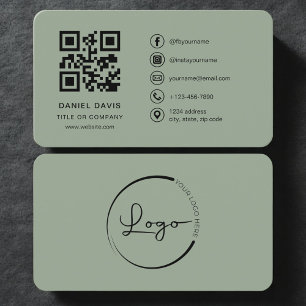 Sage Green Professional Logo QR Code Business Card