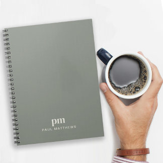 Sage Green Professional Monogram Initials and Name Notebook