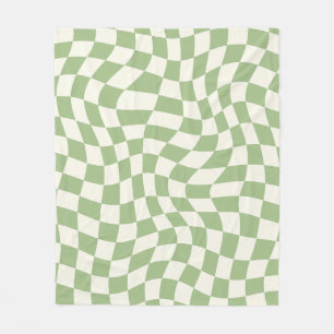 Sage Green Psychedelic Checkered Groovy Grid Patte Fleece Blanket