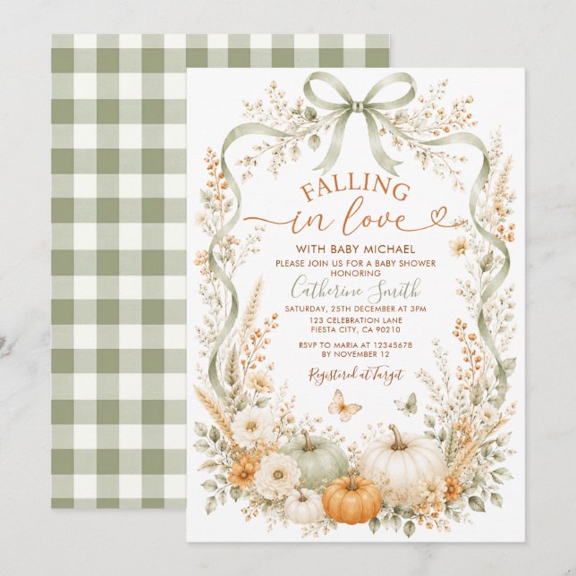 Sage Green Pumpkin Baby Shower Invitation (Front/Back)