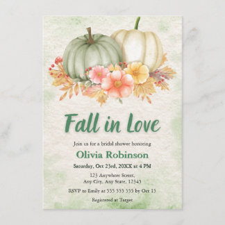 Sage Green Pumpkin Fall in Love Bridal Shower  Invitation