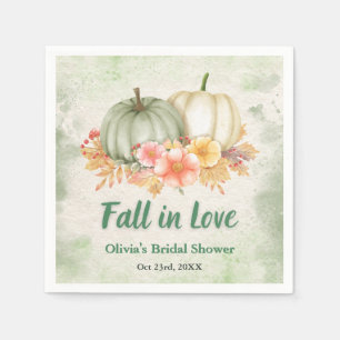 Sage Green Pumpkin Fall in Love Bridal Shower Napkin