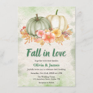 Sage Green Pumpkin Fall in Love Wedding  Invitation