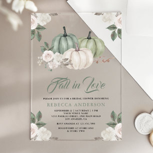 Sage Green Pumpkin Floral Fall Bridal Shower Acrylic Invitations
