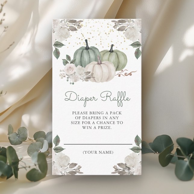 Sage Green Pumpkin Floral Fall Diaper Raffle Enclosure Card (Creator Uploaded)