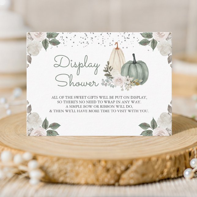 Sage Green Pumpkin Floral Fall Display Shower Enclosure Card (Creator Uploaded)
