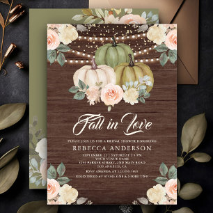 Sage Green Pumpkin Peach Floral Wood Bridal Shower Invitation