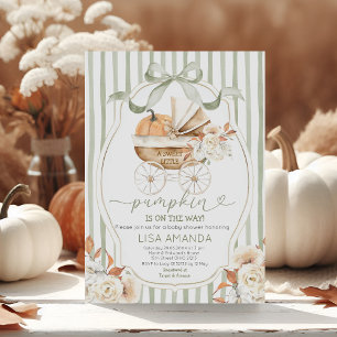 Sage Green Pumpkin Stroller Floral Baby Shower Invitation