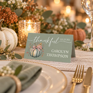 Sage Green Pumpkin Thankful Thanksgiving Dinner Place Card