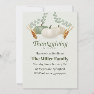 Sage Green Pumpkin Thanksgiving Dinner Invitation