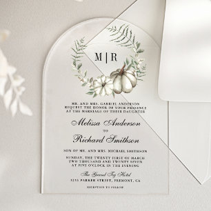 Sage Green Pumpkin Wreath Wedding Acrylic Invitations