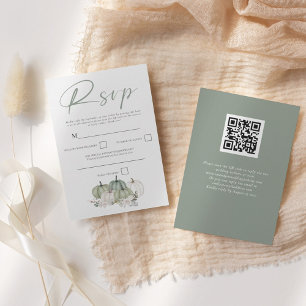 Sage Green Pumpkins Fall Florals Script QR Code RSVP Card