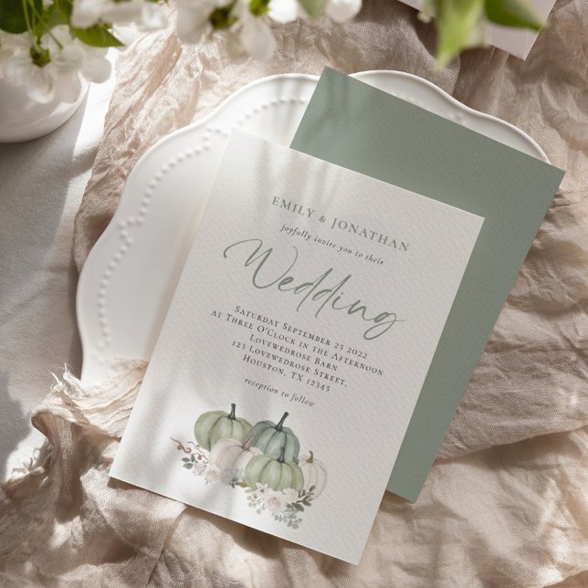 Sage Green Pumpkins Floral Wedding  Invitation (Creator Uploaded)