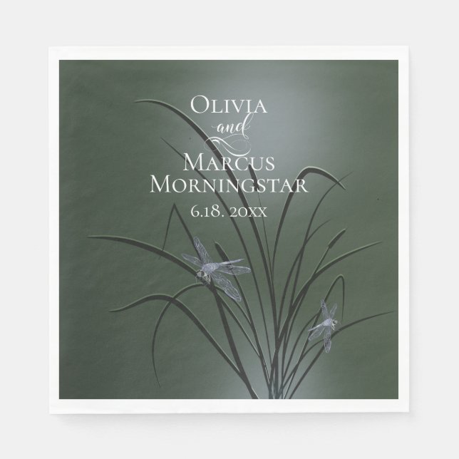 Sage Green Purple Dragonfly  Napkin (Front)