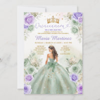 Sage Green & Purple Flowers Princess Quinceañera