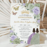 Sage Green Purple Lavender Floral Twin Quinceañera Invitation<br><div class="desc">This chic Quinceañera invitation for twins features a gold glitter geometric frame adorned by delicate watercolor sage green, lavender purple floral, soft sage greenery and two girls in a sage green dress and a purple dress. Personalise it with your details easily and quickly, simply press the customise it button to...</div>